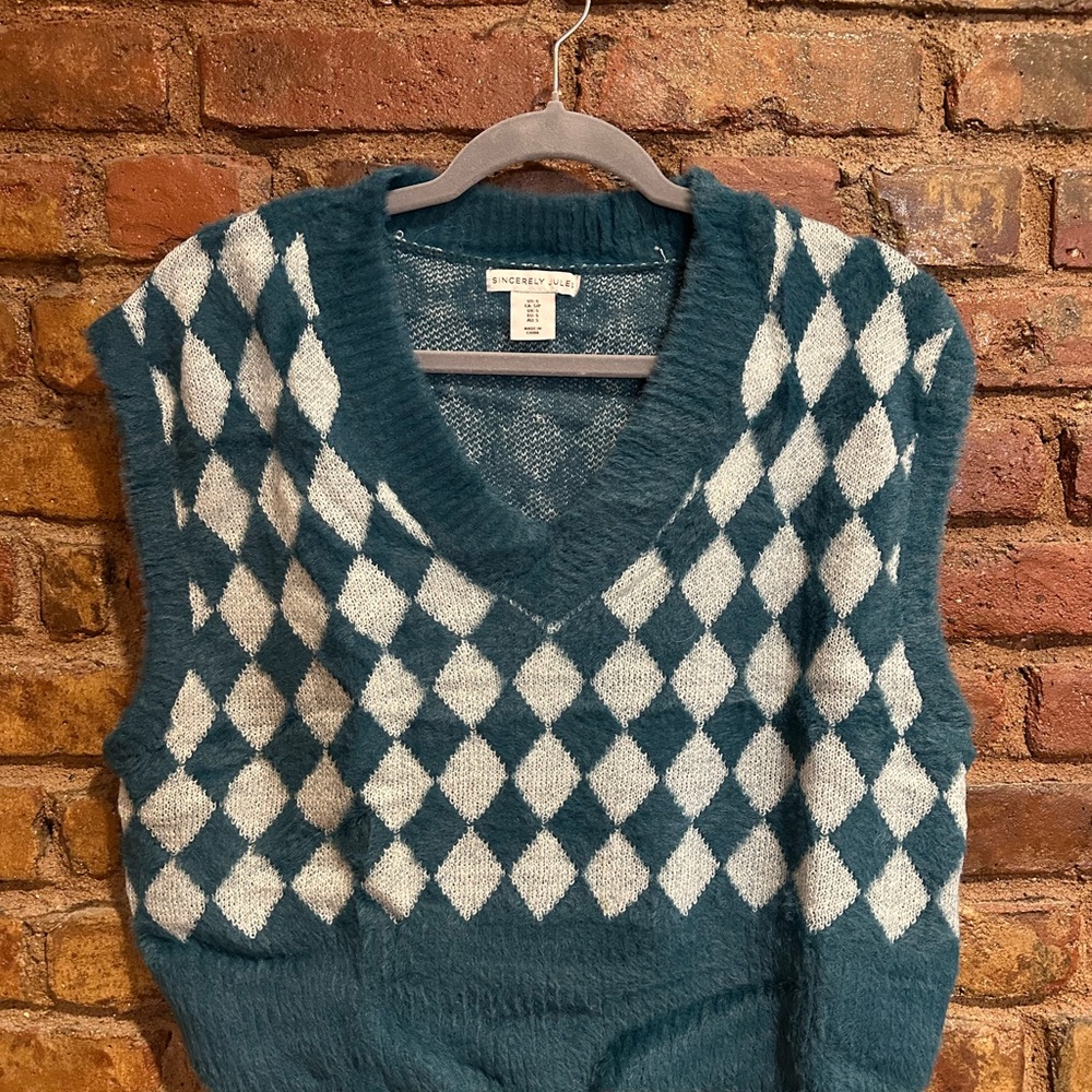 Sincerely Jules Teal and White Knit Sweater Vest
